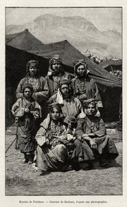 Kurdové z Petchary (Turecko). Barbantova rytina k ilustraci příběhu „Ruskou Arménií, Karabagh, údolím Araxu, masivem Araratu“ od madame B. Chantre v Le tour du Monde 1892, režie Edouard Charton (1807-1891), Hachette, Paříž.
