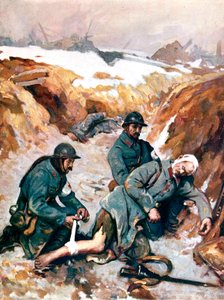 Zdravotní sestry Červeného kříže oblékají zraněného vojáka od Charles Baude