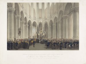 Slavnostní pohřeb v Groote Kerk v Delftu, 17. března 1865, zesnulého Jejího Veličenstva Anny Pavlovny, královny matky Nizozemska narozené jako Grand Princess of Russia (titul na předmětu) od Charles Billoin