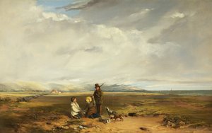 Krajina se sportovcem a společníky, možná 1842 (olej na plátně)