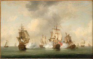 Akce komodora Walkera: soukromá loď "Boscawen" útočí na flotilu francouzských lodí, 23. května 1745 od Charles Brooking