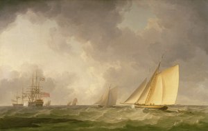 Cutter Close Tauded in a Fresh Breeze, with other shipping, c.1750