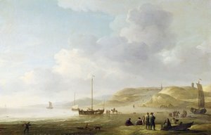Pobřeží u Scheveningenu s rybářskými růžovkami na pobřeží (olej na plátně) od Charles Brooking