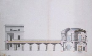 Průřez achátovým pavilonem a visutou zahradou v Carskoje Selo, kolem roku 1780 (pero a inkoust s wc na papíře) od Charles Cameron