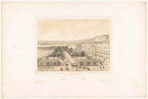 Pohled na Villa Poggio Reale s alejí stromů v Neapoli Neapol. Jardin Royal / Neapol. Villa Reale (název na objektu) Tváře Neapolského království (název série) Royaume de Neapol (název série na objektu) od Charles Claude Bachelier