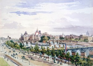 Paříž, z okna Salle dApollon v Louvru při pohledu na východ, červenec 1867