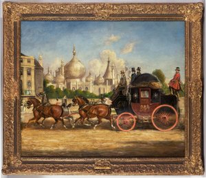 Poštovní autobus Londýn-Brighton před Royal Pavilion, Brighton