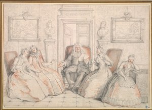 Trissotin Reading Philaminte, Bélise a Armande (z dějství 3, scéna 2 Molièrových "Les Femmes Savantes" od Charles Coypel