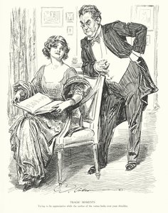 Tragické okamžiky, Snaha být vděčný, zatímco autor veršů se vám dívá přes rameno (litografie) od Charles Dana Gibson