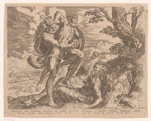 Herkules zápasí s Antaeem Labors of Hercules po Frans Floris (název série)