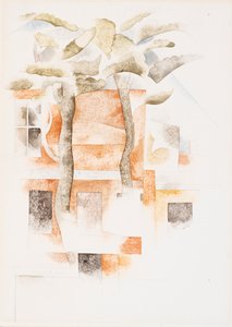 Domy viděné skrz stromy, 1918 (wc) od Charles Demuth