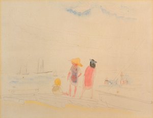 Dvě ženy a dítě na pláži (wc a tužka na papíře) od Charles Demuth