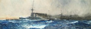 HMS Iron Duke v čele ostatních hlavních lodí flotily od Charles Dixon