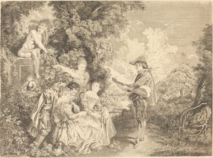 lekce lásky od Charles Dupuis after Antoine Watteau