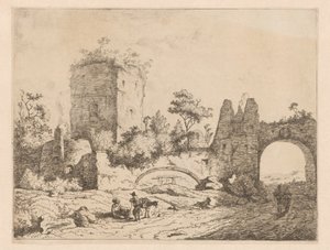 Krajina s ruinami věže a brány Tisky s ruinami v krajině (název série) Cahier de ruines et de paysages (název série) od Charles Echard (attributed to)