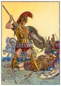 "Nespínej mi kolena, hnusný pse!" (barevná litografie)