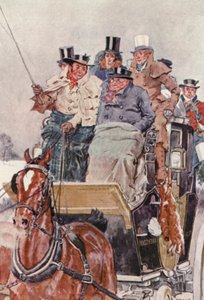 Ilustrace k Pickwickovým novinám od Charlese Dickense (barevná litografie)