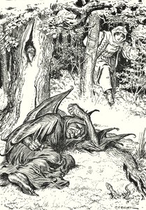 "Dívka, která šla tím směrem, ji uviděla ležet a spát." (litografie) od Charles Edmund (after) Brock