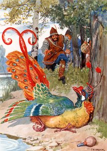 "Když se pokusil letět, zjistil, že má příliš těžká křídla" (barevná litografie) od Charles Edmund (after) Brock