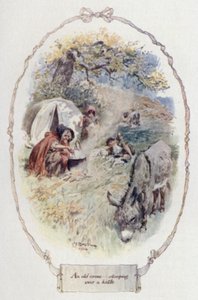Stará babizna sklánějící se nad konvicí (barva litho) od Charles Edmund Brock