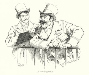 Bookmaker křičí na kurzy na závodní dráze (rytina) od Charles Edmund Brock