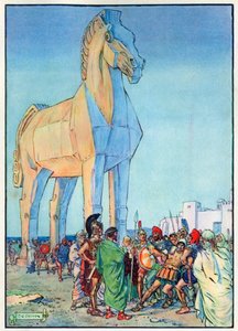 Trojský kůň z „Hodiny dětem: Příběhy z klasiky“, vydané společností Waverley Book Company od Charles Edmund Brock