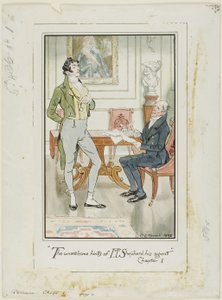"Nevítané narážky pana Shepherda, jeho agenta," kapitola I" frontispis k románu Jane Austenové Persuasion od Charles Edmund Brock