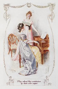 Utěšovali svou ubohost duety po večeři, ilustrace k Pýchě a předsudku od Jane Austenové od Charles Edmund Brock