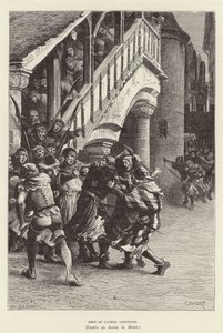 Mort de Jacques Artevelde. Smrt vlámského obchodníka a politického vůdce Jacoba van Arteveldeho z rukou davu v Gentu od Charles Edouard Delort