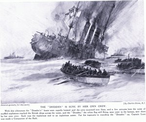 Drážďany potopila její vlastní posádka v březnu 1915 od Charles Edward Dixon