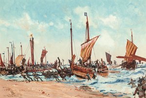 William Valloittajan maihinnousu Hastingsissa 28. syyskuuta 1066 od Charles Edward Dixon