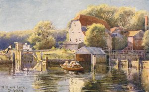 Řeka Temže: Mlýn a zdymadlo Shiplake (barevná litografie) od Charles Edwin Flower