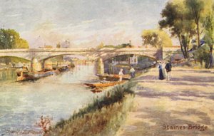 Řeka Temže: Staines Bridge (barevná litografie) od Charles Edwin Flower