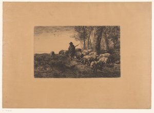 Pastýř se skupinou prasat od Charles Emile Jacque (attributed to)