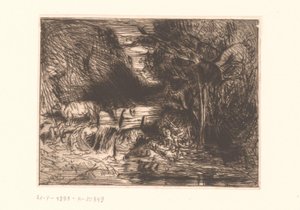 Krajina s krávou a vodním tokem od Charles Emile Jacque (attributed to)