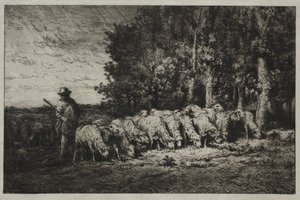 Stádo na okraji lesa od Charles Emile Jacque