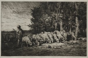 Stádo na okraji lesa, 1880. od Charles Emile Jacque
