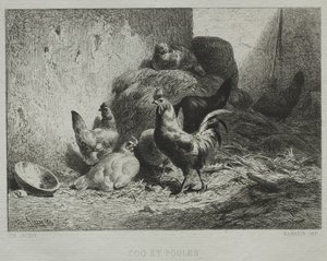 Kohout a slepice. od Charles Emile Jacque