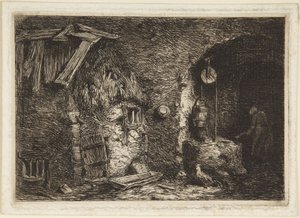 Interiér chalupy od Charles Emile Jacque