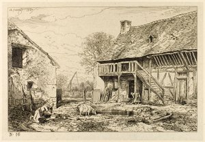 Nádvoří selského obydlí od Charles Emile Jacque