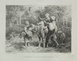 První lekce jízdy na koni. od Charles Emile Jacque
