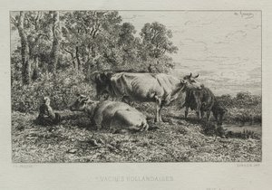 Holandské krávy. od Charles Emile Jacque