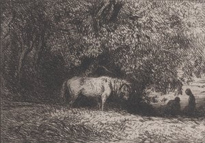Kůň pod větví stromu, 1846. od Charles Emile Jacque