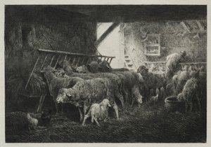 Interiér ohrady pro ovce. od Charles Emile Jacque