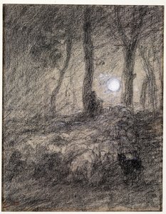 Stádo ovcí za měsíčního svitu od Charles Emile Jacque