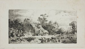 Krajina s doškovými chalupami od Charles Emile Jacque