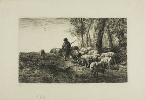 Muž se stádem prasat od Charles Emile Jacque