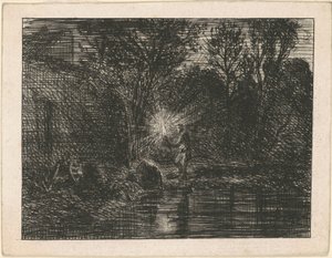 Břeh řeky v noci od Charles Emile Jacque