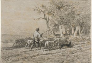 Pastýř a jeho stádo od Charles Emile Jacque