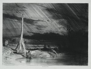 Rybář, deštivé počasí od Charles Emile Jacque